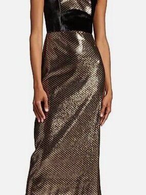 Borgo De Nor Women Gold Luna Strapless Velvet & Sequin MIDI-Dress Sz 16